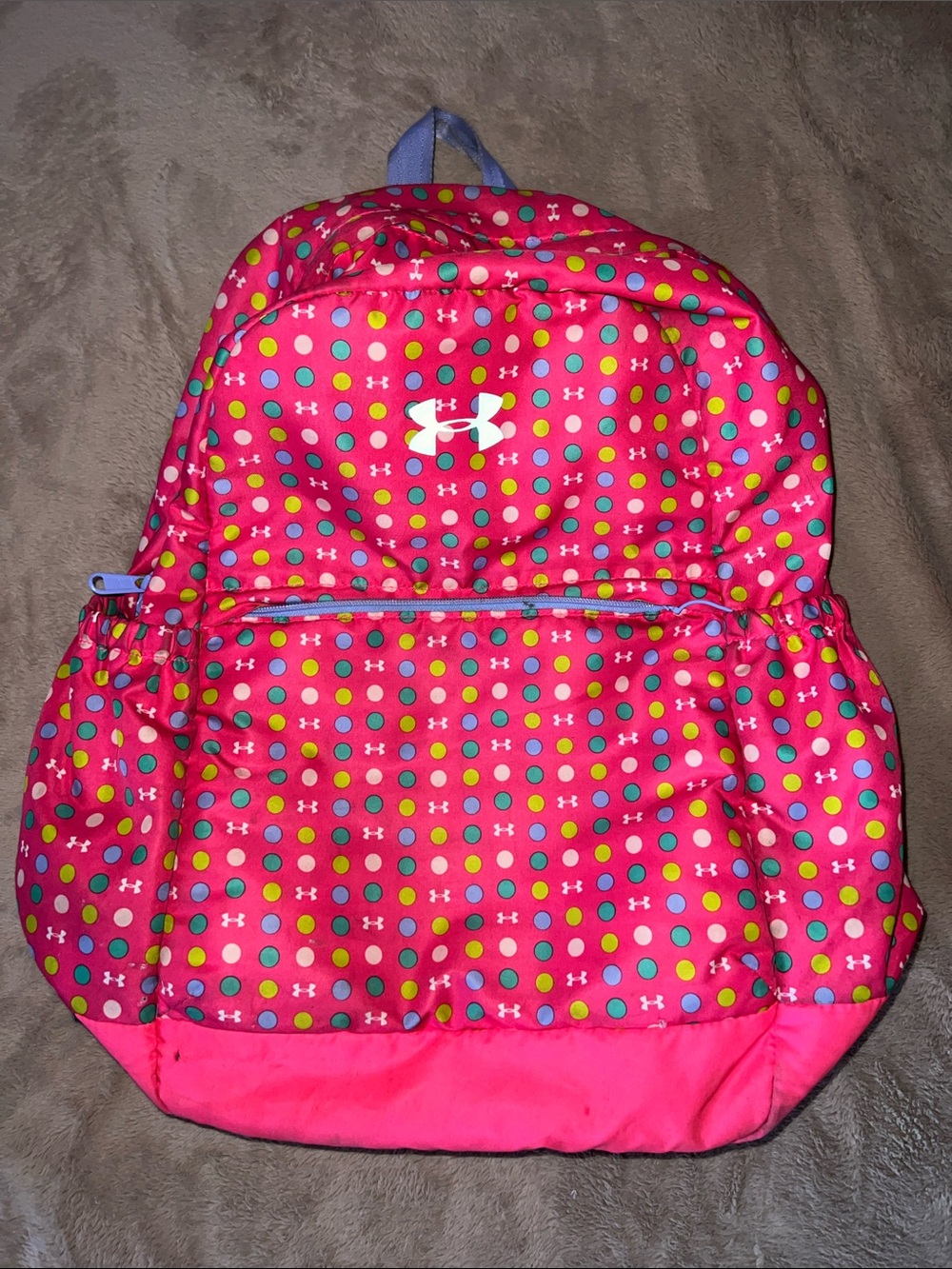 Under Armour Pink Polka Dot Backpack with Multicolor Dots